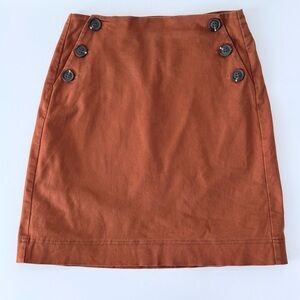Boden Double Button Cotton Twill Rust Orange Lined Mini Skirt-Size 8 Long EUC